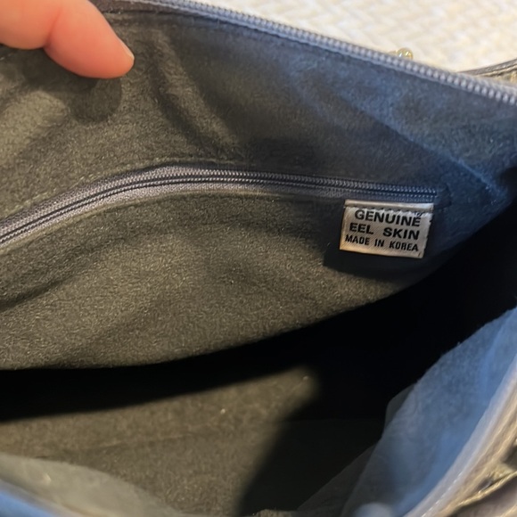 Vintage Eel Skin Elegant Gray Blue Handbag Purse Made in Korea 80s   CM - Picture 8 of 9